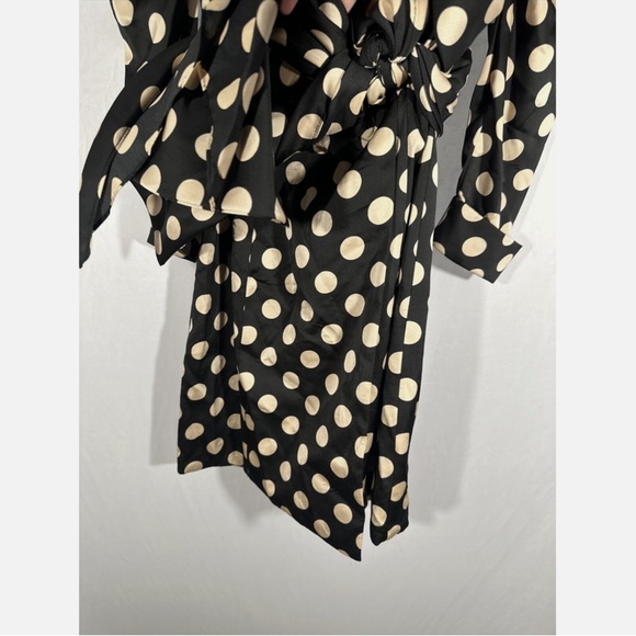 NEW IEENA Mac Duggal [ 0‎ ] Polka Dot Puff Sleeve Soft Tie Tuxedo Dress Black - Picture 12 of 16